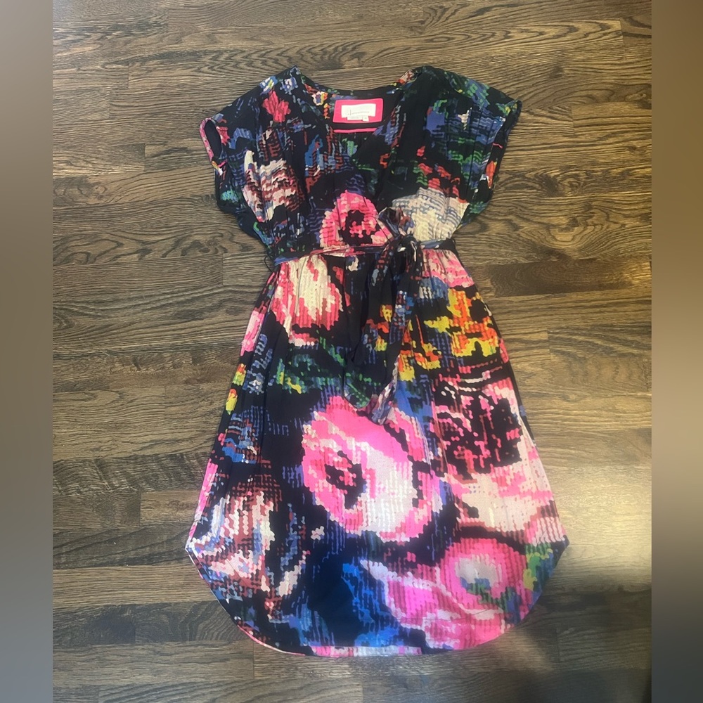 Anthropologie pixilated tie waist dress